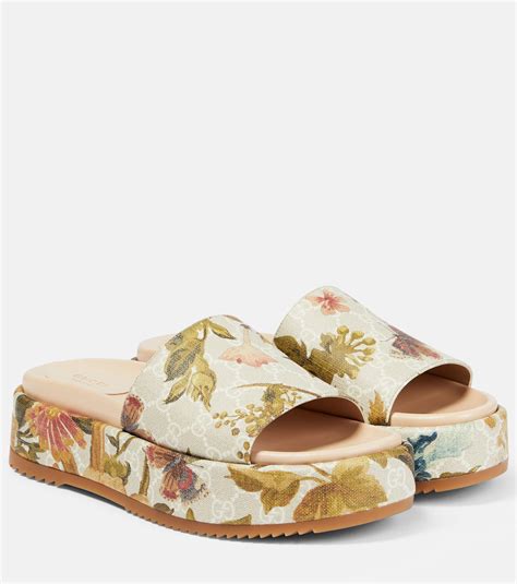 fake gucci flower slides|gucci floral platform slides.